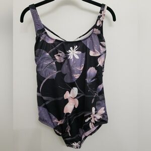 All In Motion Black Floral Cross Back Swimsuit Sz L